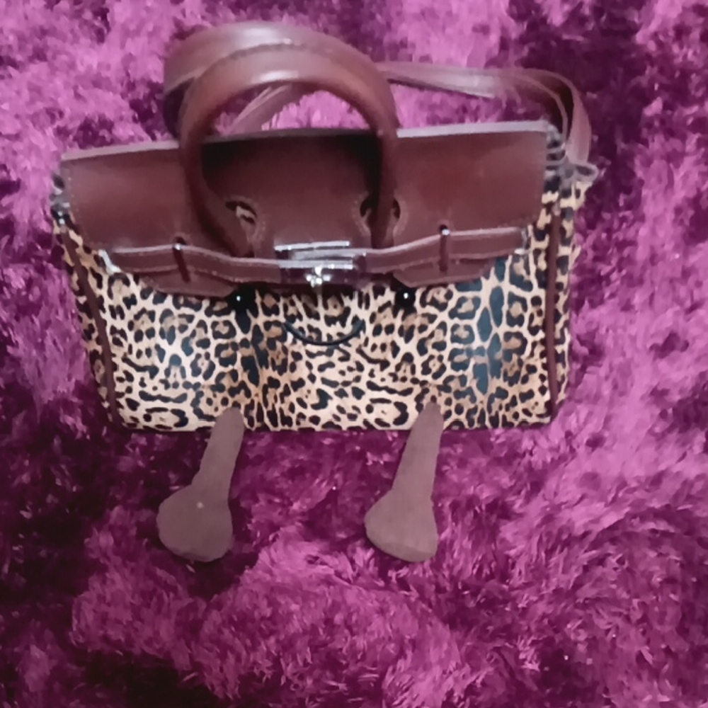 Leopard Print Brown Tote Bag with Top Handle